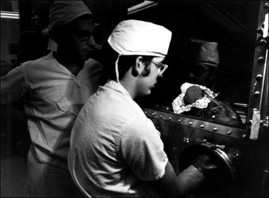 LRL scientist examines moonrock