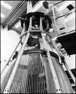 Rocketdyne workmen in a <<clean room>> in the Canoga Park plant are stacking the coolant tubes that will form the wall of a J-2 engine thrust chamber