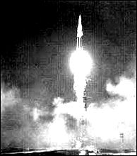 Saturn I SA-4 rises from the launch pad on 28 March 1963.