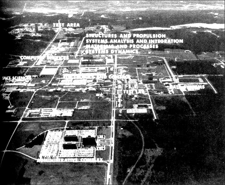 an aerial view of Marshall Space Flight Center.