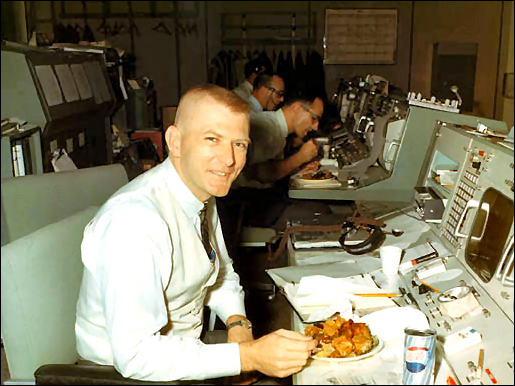 Gene Kranz working at his flight director's console in the Mission Operations Control Room at Houston circa 1965.